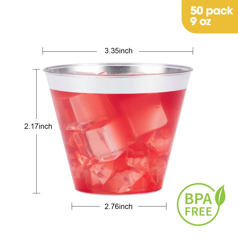 Goodluck 50PCS 9oz Plastic Cups for Party  Disposable Silver Plastic Cups  Plastic Cocktail Glasses for Wedding Thanksgiving  Christmas  and Parties - Image 4