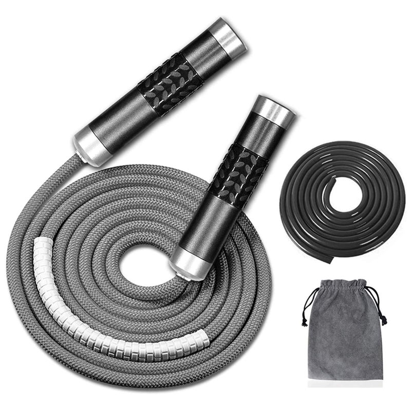Redify Weighted Jump Rope for Workout Fitness(1LB), Tangle-Free Ball Bearing Rapid Speed Skipping Rope for MMA Boxing Weight-loss,Aluminum Handle Adjustable Length 9MM Fabric Cotton+9MM Solid PVC Rope (Grey) - Image 1