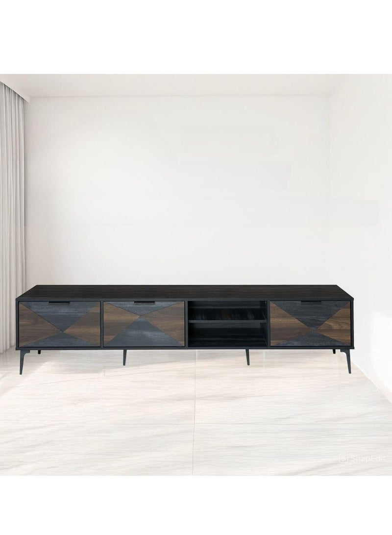 NZONE STORE Modern Wooden TV Unit with Geometric Design | 200 cm