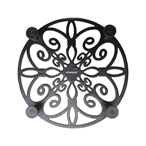 Sharpex Caddy Iron Round Rack Rustproof Sturdy Metal Potted Indoor Outdoor Plant Stand/Trolley Casters with Legs for Garden and Home, Black (2 PC, Design 7) - Image 5