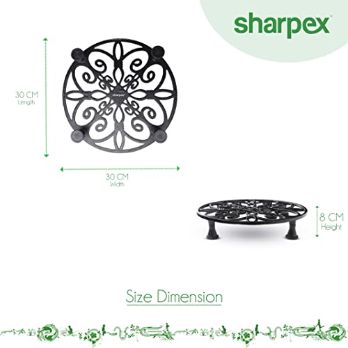 Sharpex Caddy Iron Round Rack Rustproof Sturdy Metal Potted Indoor Outdoor Plant Stand/Trolley Casters with Legs for Garden and Home, Black (2 PC, Design 7) - Image 2