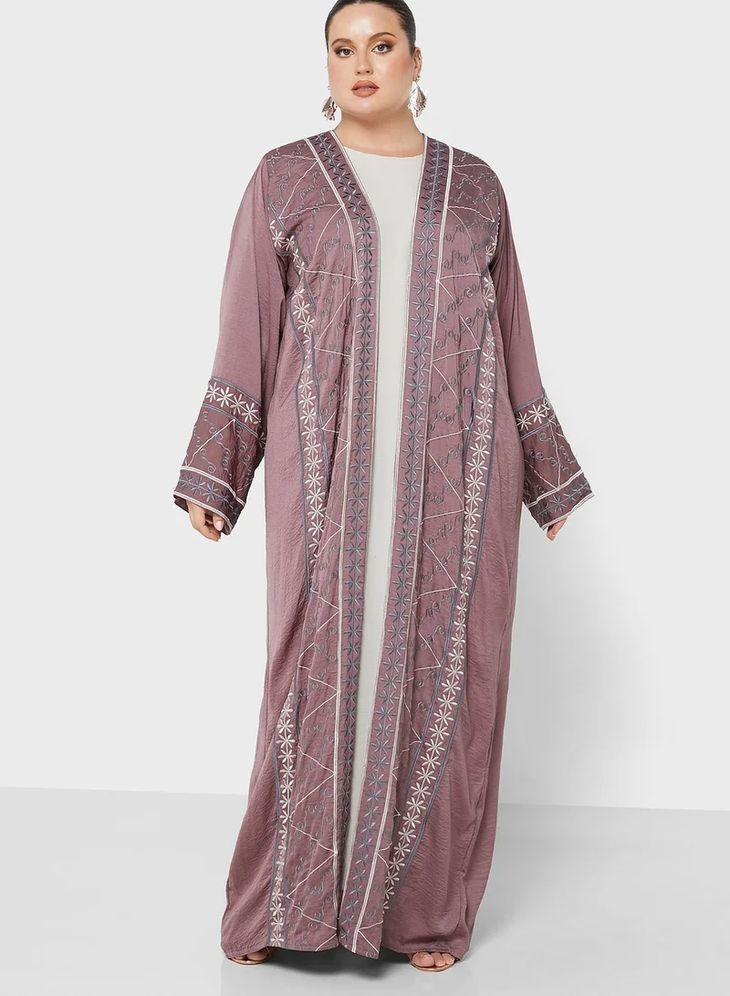 Hayas Closet Curve Open Front Embroidered Abaya