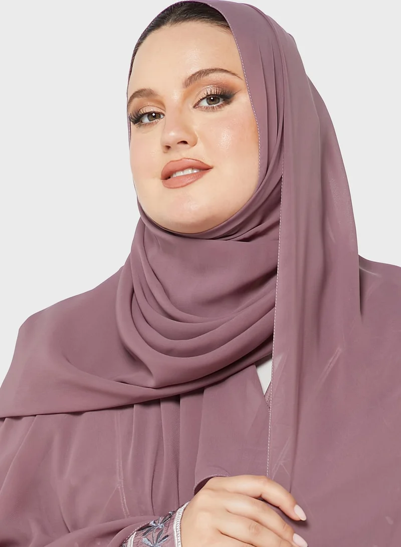 Hayas Closet Curve Open Front Embroidered Abaya