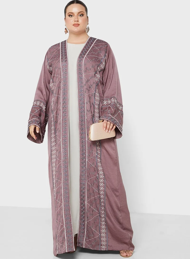 Hayas Closet Curve Open Front Embroidered Abaya