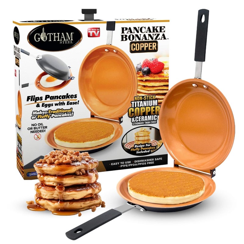 Gotham Steel Double Sided Pan, The Perfect Pancake Maker – Ceramic Nonstick Copper Easy to Flip Pancake Griddle for Fluffy Pancakes, Omelette Maker, Frittata Maker & More! Dishwasher Safe - Image 1