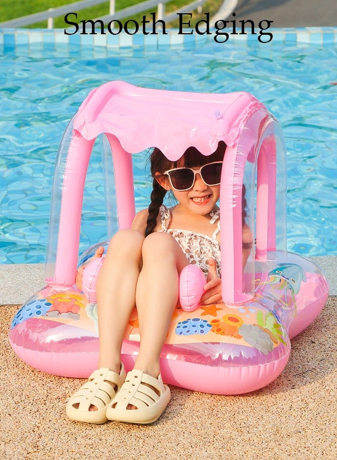 DUNISO Baby Pool Float with Canopy Swimming Pool Float Inflatable for Kids, Inflatable Baby Float with Safety Seat and Handle Water Toys Boat Sunshade for Toddler 6-36 Months - Image 2