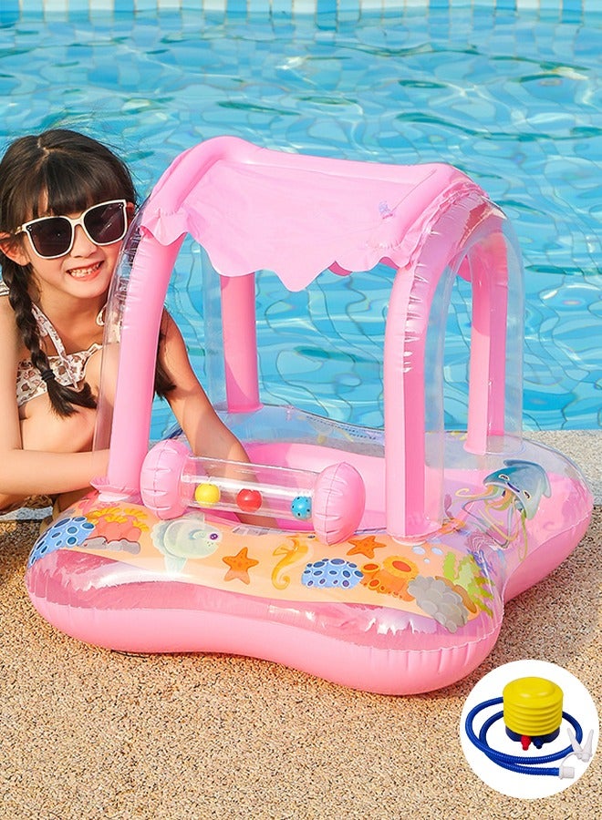 DUNISO Baby Pool Float with Canopy Swimming Pool Float Inflatable for Kids, Inflatable Baby Float with Safety Seat and Handle Water Toys Boat Sunshade for Toddler 6-36 Months - Image 1