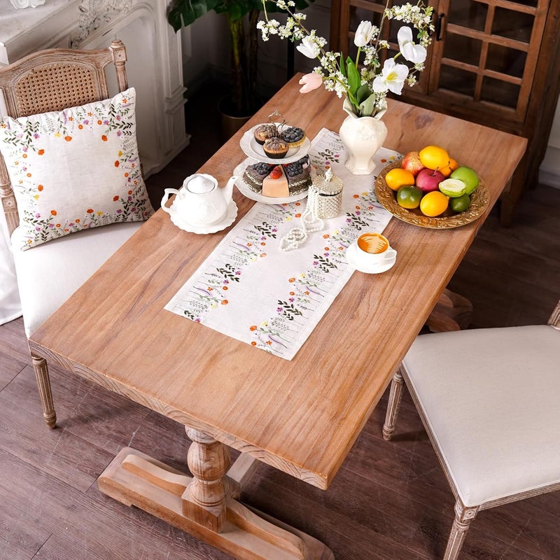 ARTABLE Lace Tablecloth  Linen Color Embroidery Country Farm Elegant Coffee Tablecloth  Kitchen  Dining Table 14 x 28 Inch Colorful Plants - Image 3