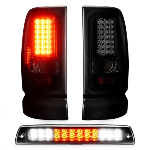 Tresound Tail Light 3rd Third Brake Cargo Lamp for Dodge Ram 1500 19942001 Ram 2500 3500 19942002 High Mount Stop Light Rear LED Taillight Assembly Chrome Housing Red Lens