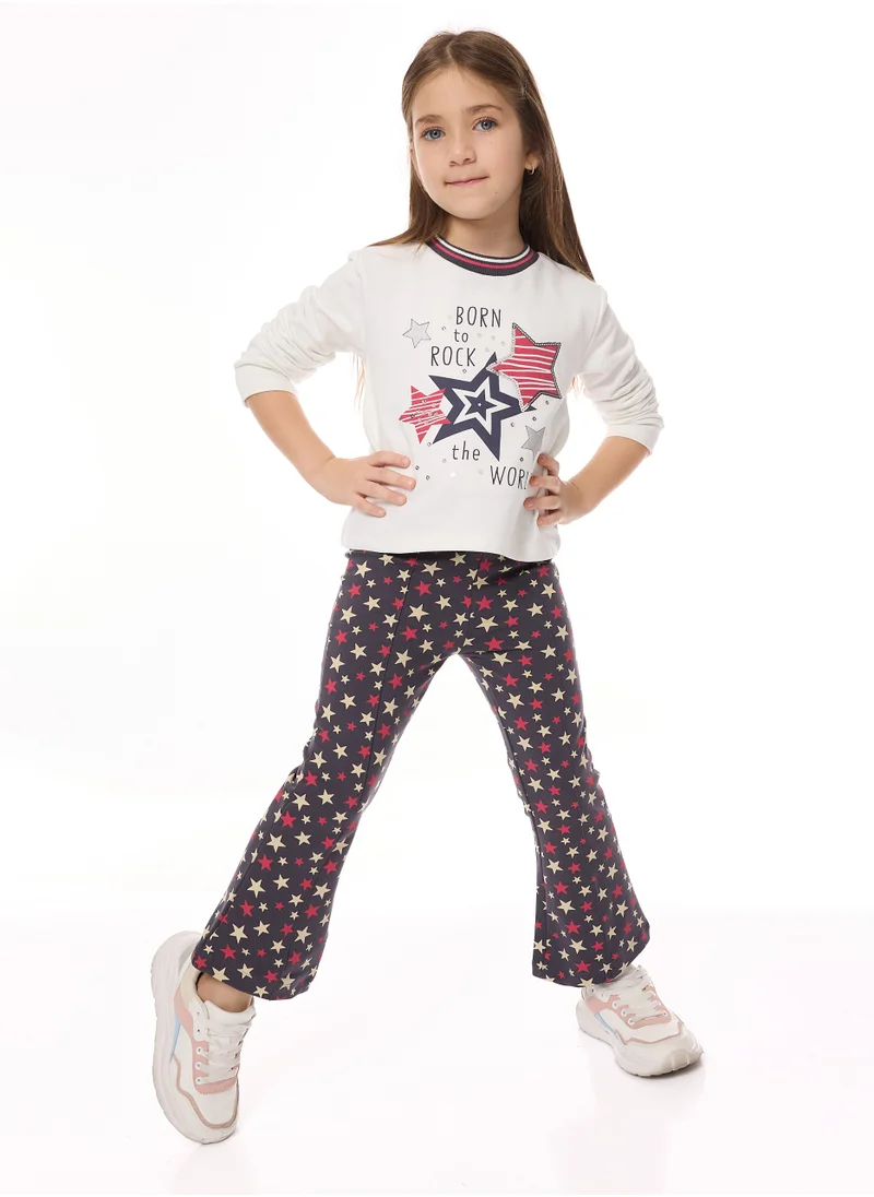 victor and jane Embellished Star Top With Printed Flared Leggings