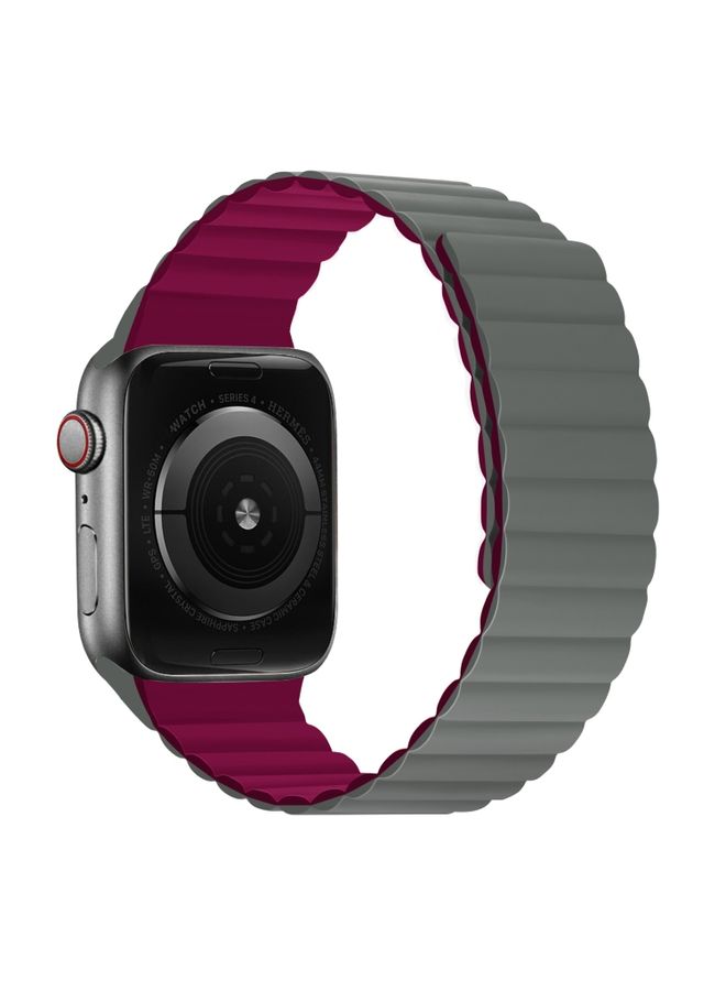 Replacement Strap Silicone Magnetic Integrated Short Strap Watch Band For Apple Watch Series 9&8&7 41mm / SE 3&SE 2&6&SE&5&4 40mm / 3&2&1 38mm Grey Wine Red 