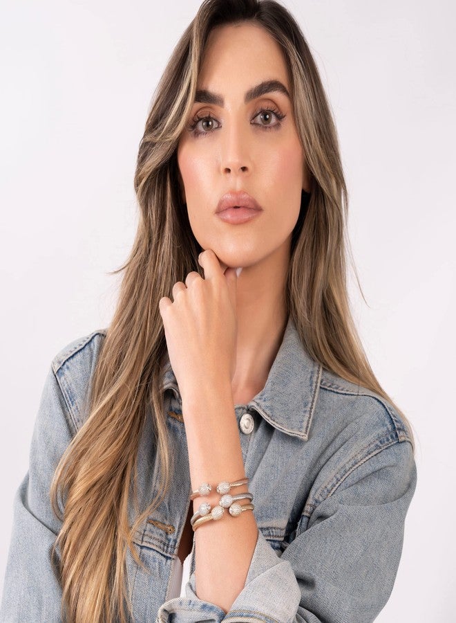 بارزيل سوار بارزل مطلي بالذهب عيار 18 قيراط مرصع بالكريستال للنساء - سوار مفتوح (فضي) - Image 3