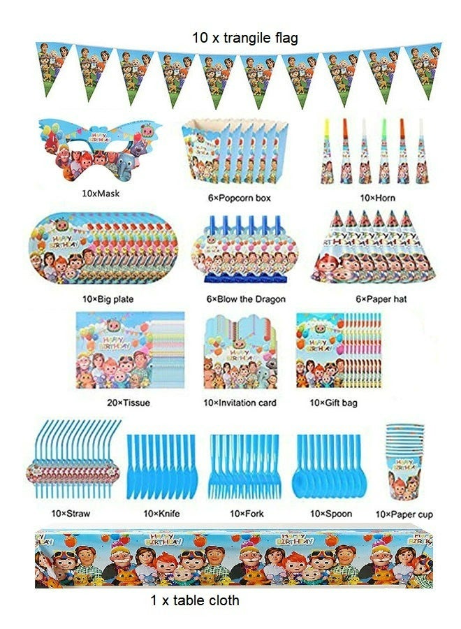 LOVET 145 pcs disposable coco party tableware melon theme, kids birthday party celebration, baby shower party suppliers with plates, spoons, folks, cups, napkins, invitation cards, etc 16 items - Image 2