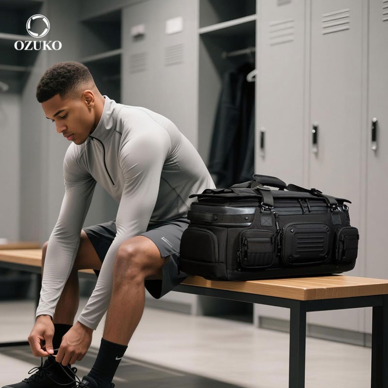 OZUKO Waterproof Travel Duffel Backpack for Gym Weekender and Travel Use with 2 in 1 Design 52L Large Capacity, Black, 9904 - Image 2