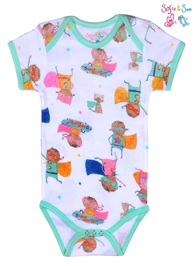 Sofie & Sam Baby Romper Half Sleeves Premium Cotton Pack of 3 - Super Kids/Monkey/Floral (6-9 Months) - Image 2