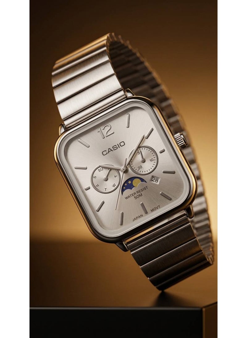 Casio Men's Analog Multi-Function Watch Stainless Steel Bracelet Silver Dial Water Resistant 50M