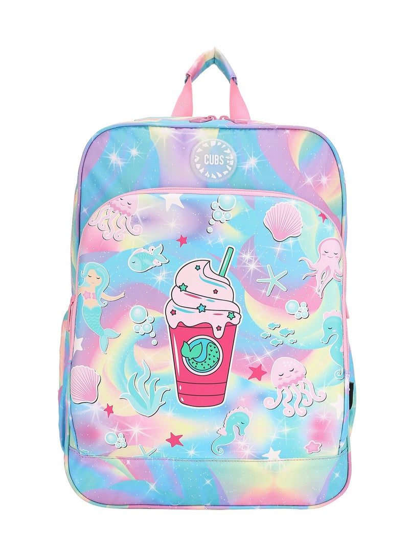 CUBS Mermaid Frappe Print Waterproof Kids 38L Hardtop Backpack with zip closure Ideal for 6-12 years age group, Compatible with 15" Laptop - Image 1