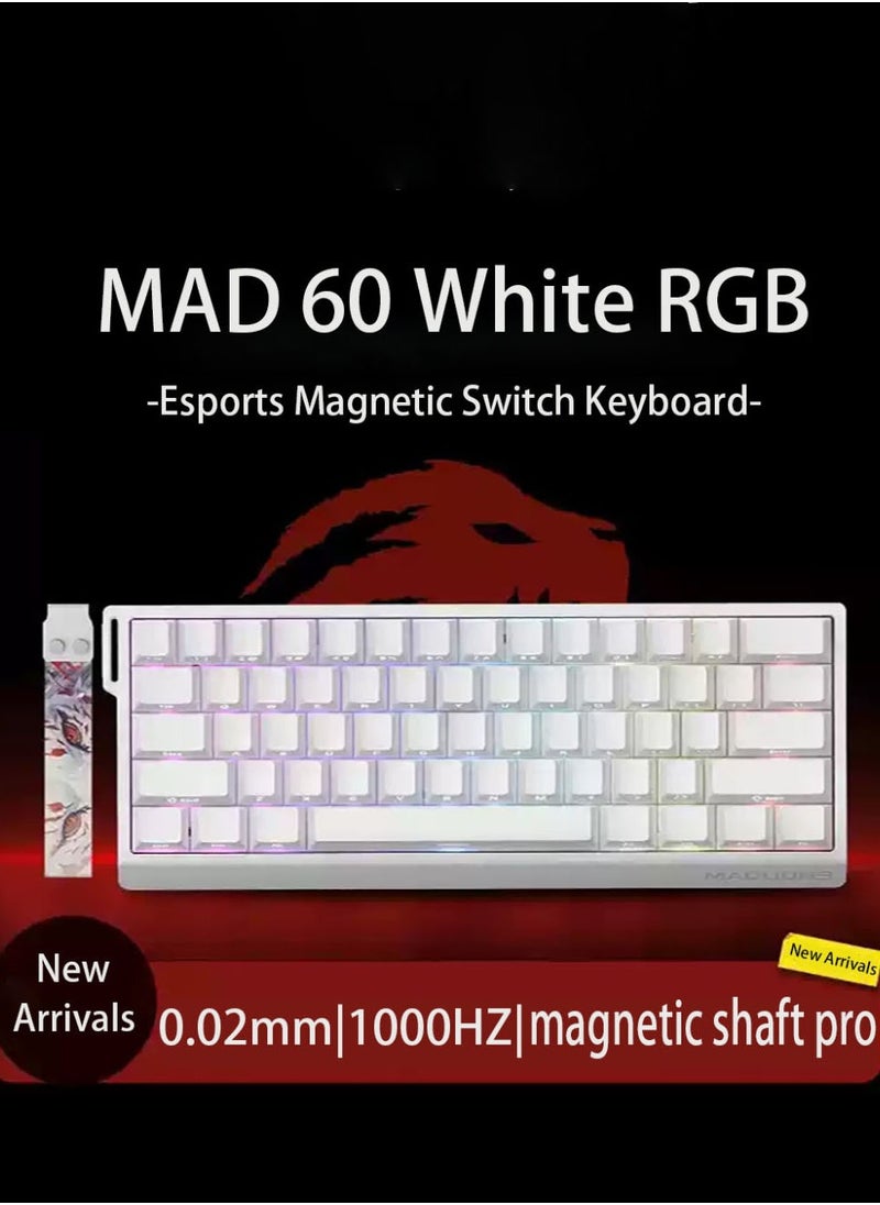 مادليونس - لوحة مفاتيح مغناطيسية سلكية Madlions mad60 HE 60% بمعدل استطلاع 8000 هرتز، ومفاتيح تأثير هول، وخاصية التبديل السريع، لألعاب FPS (أبيض) - Image 1