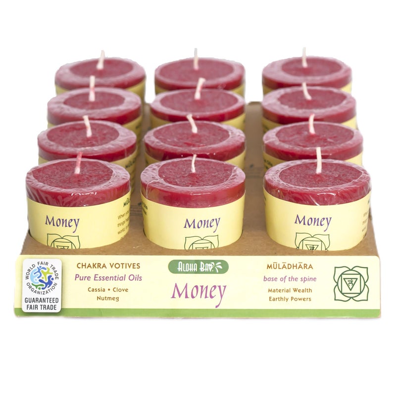 Aloha Bay Premium Scented Hand Made Chakra Energy Candle | Votive 12-pack |Money, Muladhara| Yoga, Prayer & Meditation Candle | Long Burn |Essential Oils of Cassia, Clove & Nutmeg | Aloha Bay - Image 4