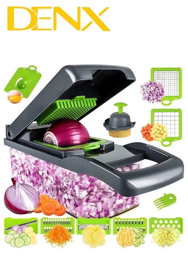 Denx Vegetable Chopper 15 In 1 Slicer Chopper And Grater Multi-Function Adjustable Manual Food Chopper Slicer Vegetable Chopper - Dark Gray - Image 1