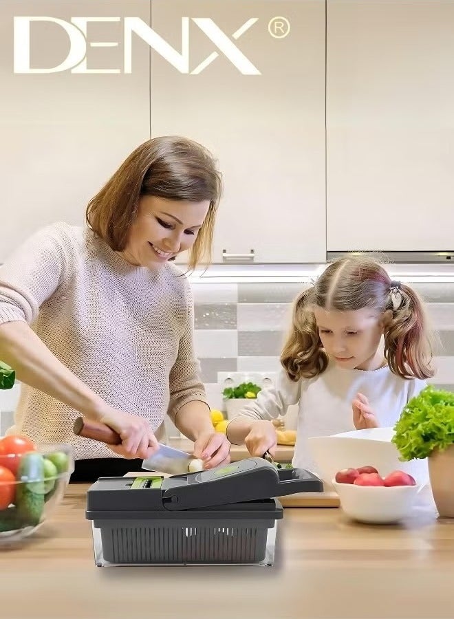 Denx Vegetable Chopper 15 In 1 Slicer Chopper And Grater Multi-Function Adjustable Manual Food Chopper Slicer Vegetable Chopper - Dark Gray - Image 2