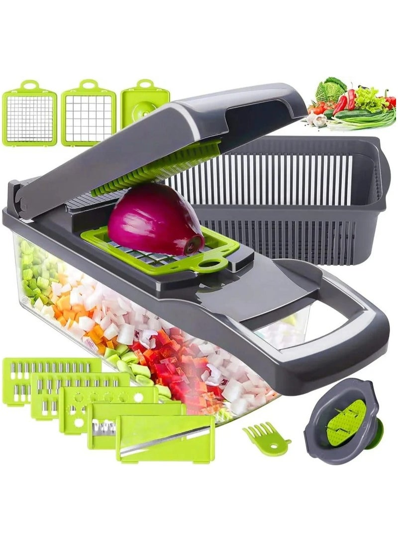 Denx Vegetable Chopper 15 In 1 Slicer Chopper And Grater Multi-Function Adjustable Manual Food Chopper Slicer Vegetable Chopper - Dark Gray - Image 3
