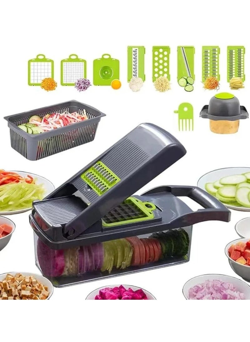 Denx Vegetable Chopper 15 In 1 Slicer Chopper And Grater Multi-Function Adjustable Manual Food Chopper Slicer Vegetable Chopper - Dark Gray - Image 4