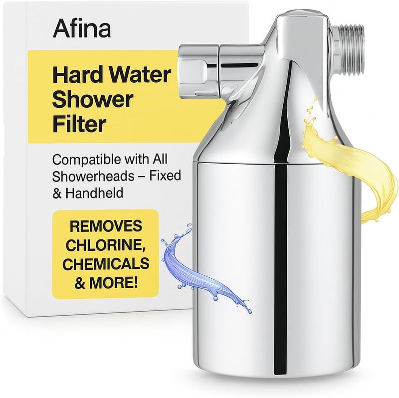Afina Shower Filter For Hard Water - Removes 99% Chlorine, Harmful Substances & Heavy Metals - Improves your Skin & Hair (Chrome) - Image 1