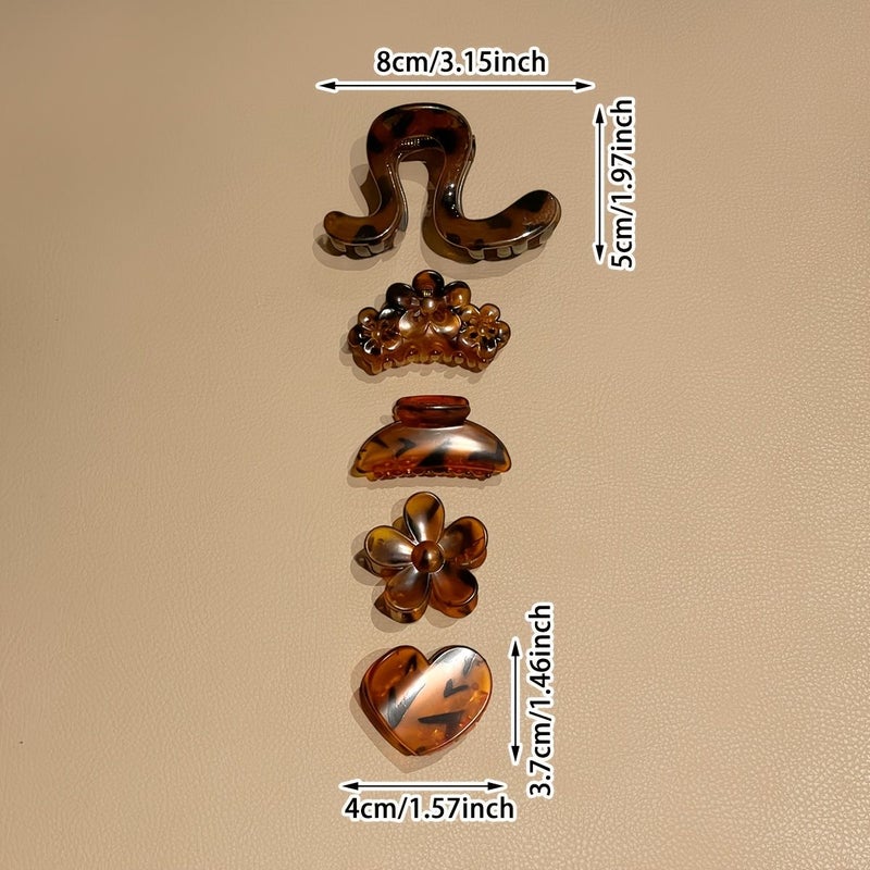 5pcs Multi Color Tortoiseshell Hair Claw Clips Amber Floral Wave Design Non Slip - Image 4