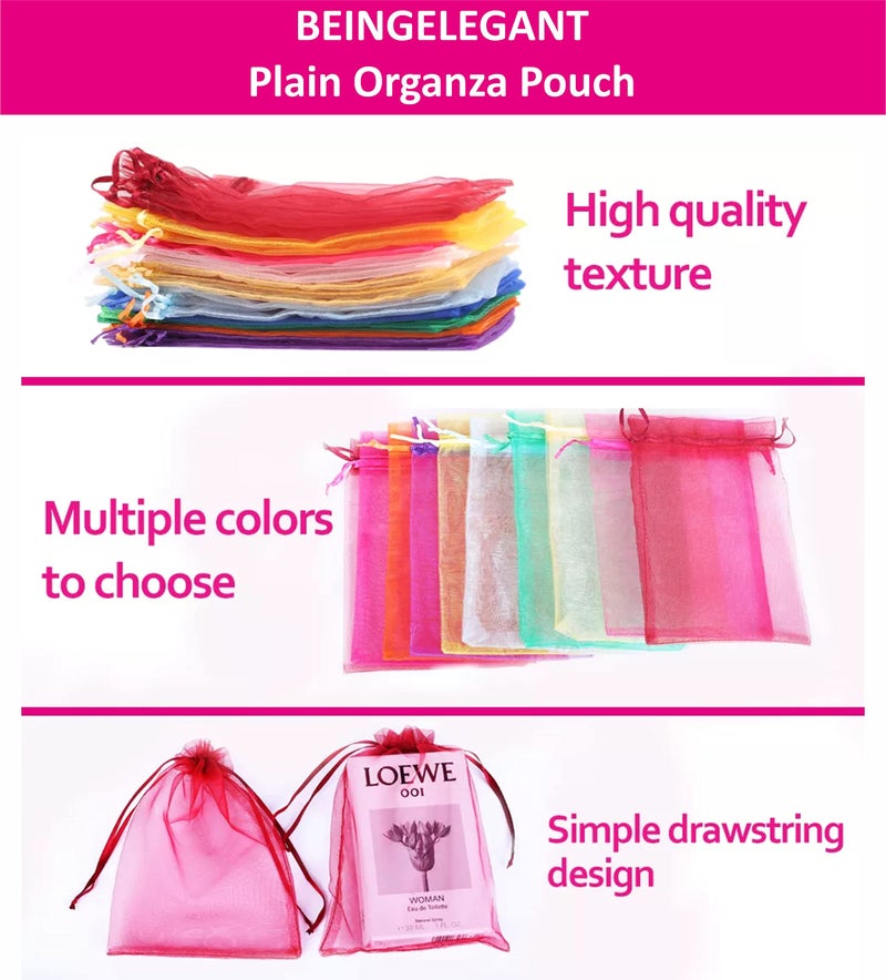 Beingelegant - Pack of 25 Multi Colour Plain Organza Shagun Potli Bags Kitty Party Packing Drawstring Potli Pouch, Gift Goodies Goodies Candy Bags Size : 10x14 (Mix Color) - Image 3