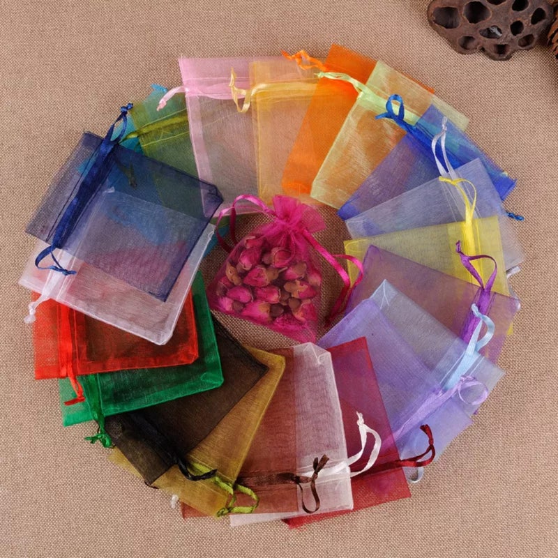 Beingelegant - Pack of 25 Multi Colour Plain Organza Shagun Potli Bags Kitty Party Packing Drawstring Potli Pouch, Gift Goodies Goodies Candy Bags Size : 10x14 (Mix Color) - Image 2