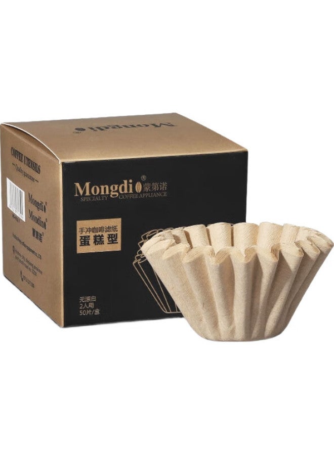 Mongdio Coffee Filter Papers, Cake-Shaped Pour-Over Coffee Filters, Natural Wood Pulp, 50 Pieces Per Pack - Image 1