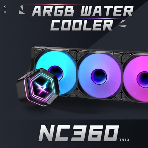 RUIX NC360 ARGB AIO CPU Liquid Cooler, 360mm High-Performance Water Cooling with High-Speed Ceramic Bearing Pump, 3X PWM ARGB Fans, Intel LGA 1851/1700/1200/115X/2011, AMD AM5/AM4 - Black - Image 2