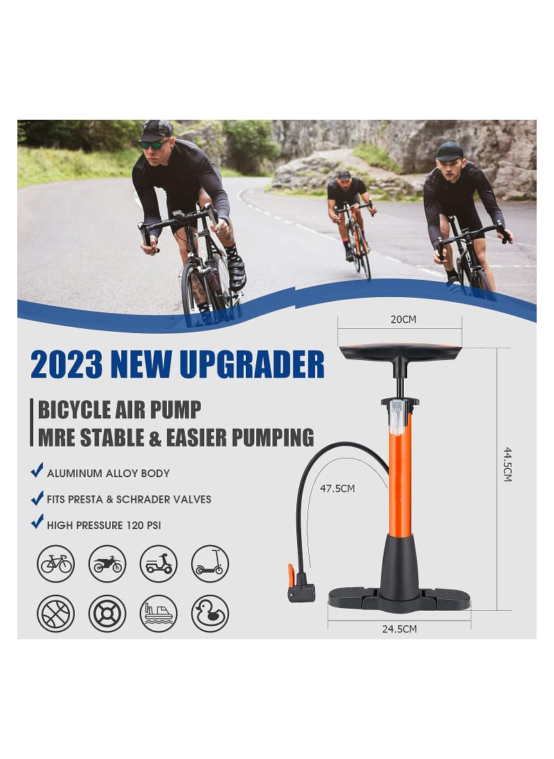 Generic Portable Floor Bicycle Pump for Presta & Schrader Valves, 120PSI High Pressure Bike Air Pump with Ball Pump Needles, Ideal Inflator for Road Bike Tires.  - Image 2