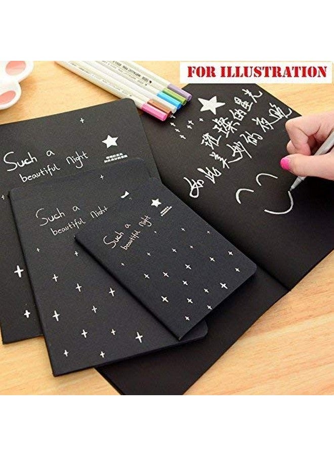 eS³kube 1 Book A4 Size 20 Pages 140 GSM Black Paper Drawing Pad Sketching Book with Hardback & 12pc Colorful Neon Glitter Gel Ink Pen Set for Artists - Image 3