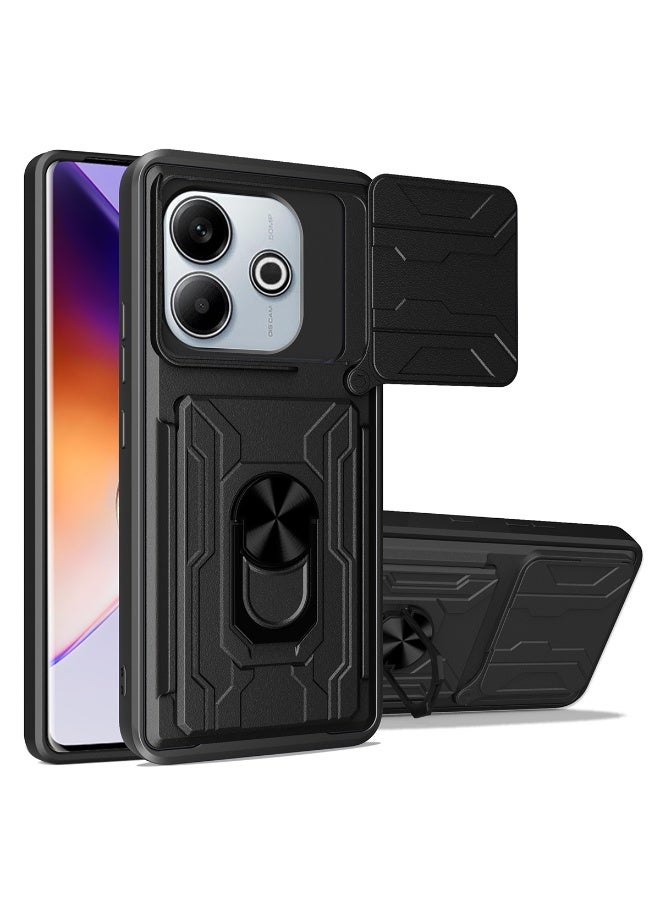 ثلاثة نمور لـ Redmi 13 4G Case, حامل البطاقة وغطاء عدسة الكاميرا الشريحة, حامل الحلقة المغناطيسية كيكستاند حالة الهاتف الوقائي لـ Redmi 13 4G, أسود - Image 1