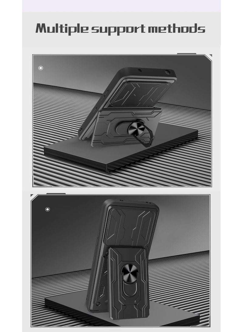 ثلاثة نمور لـ Redmi 13 4G Case, حامل البطاقة وغطاء عدسة الكاميرا الشريحة, حامل الحلقة المغناطيسية كيكستاند حالة الهاتف الوقائي لـ Redmi 13 4G, أسود - Image 3