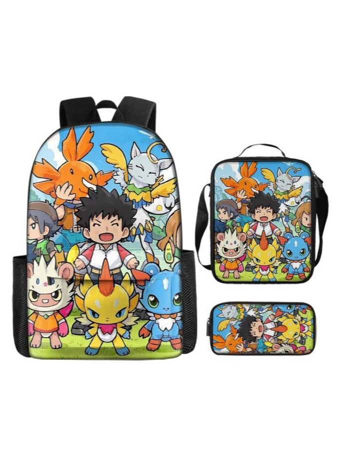 Cartoon three-piece schoolbag with front pocket - 454  - Image 1