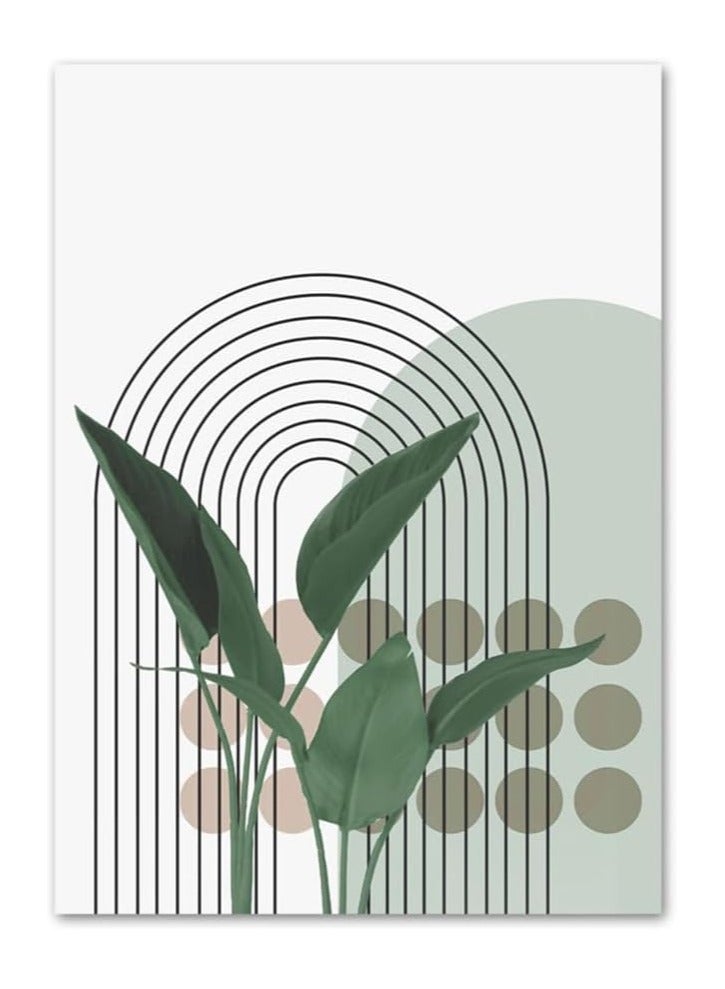 NANAO Modern Abstract Wall Art, Set of 4 Canvas Prints, Geometric Line and Botanical Design, Green and Beige, 30 x 40 cm (4) - Image 3