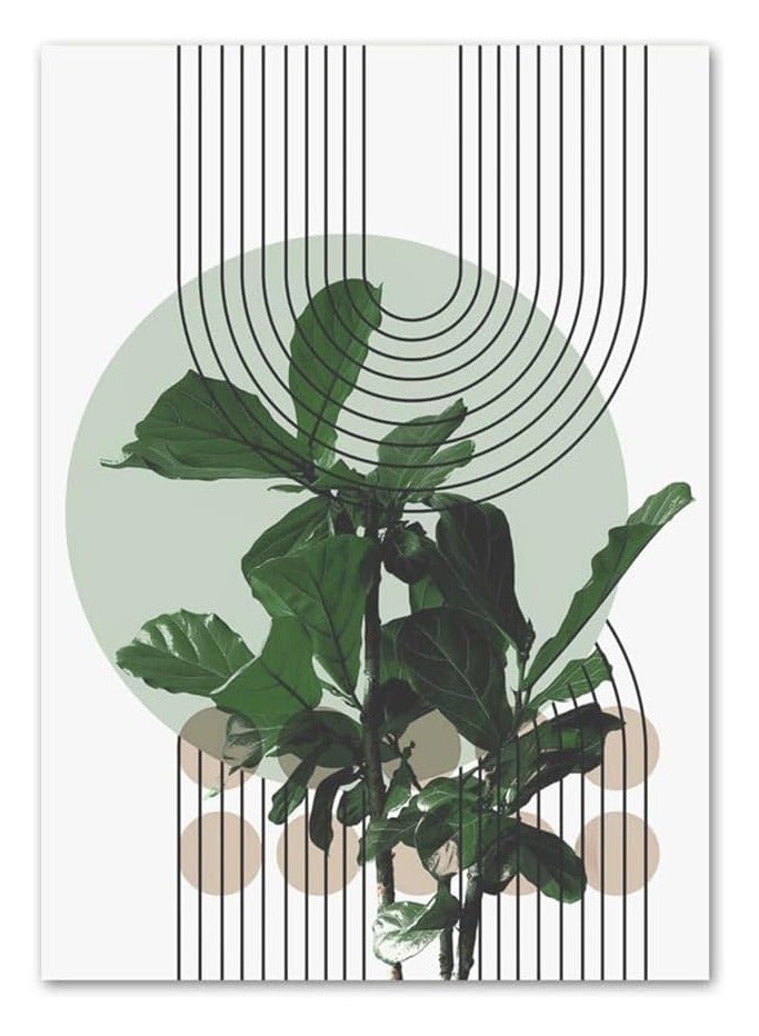 NANAO Modern Abstract Wall Art, Set of 4 Canvas Prints, Geometric Line and Botanical Design, Green and Beige, 30 x 40 cm (4) - Image 2
