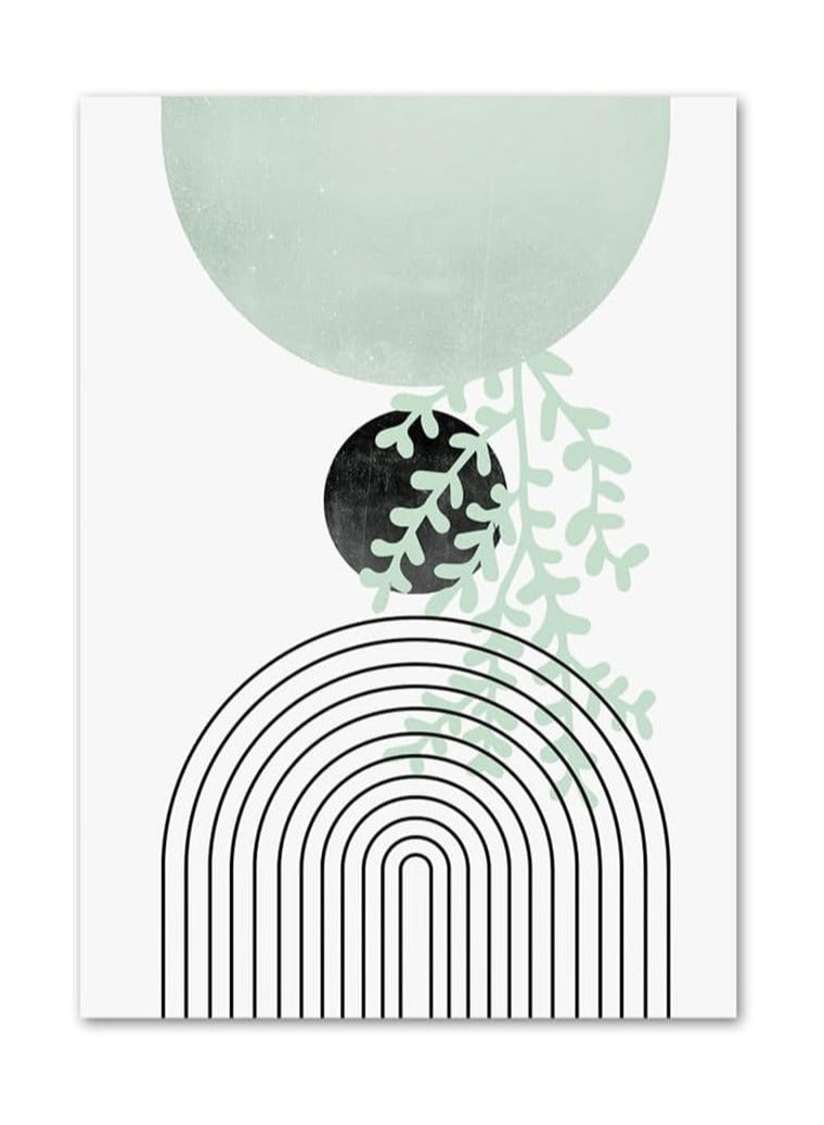 NANAO Modern Abstract Wall Art, Set of 4 Canvas Prints, Geometric Line and Botanical Design, Green and Beige, 30 x 40 cm (4) - Image 4