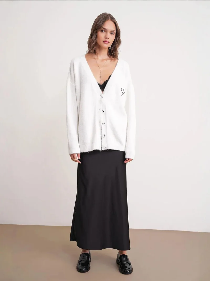 MixRay Mixray Oversized Knit Cardigan with Heart Detail