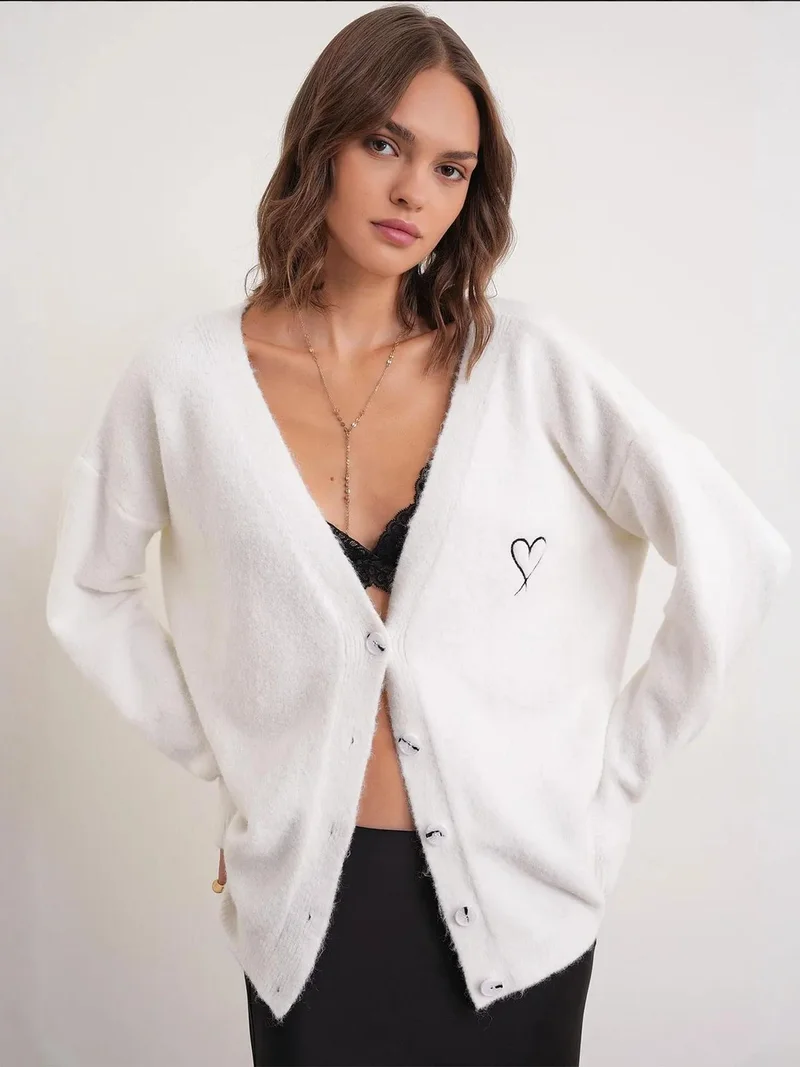 MixRay Mixray Oversized Knit Cardigan with Heart Detail
