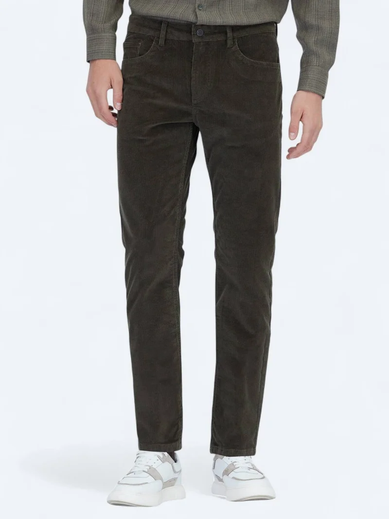 Kip Khaki Weaving Slim Fit Casual Cotton Blended Trousers