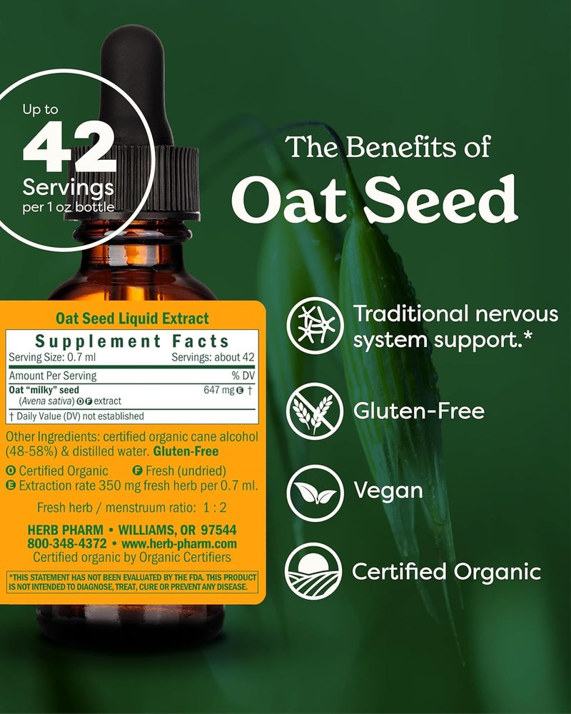 Herb Pharm Organic Oat Seed Extract - 1 Oz Liquid Herbal Supplement for Nervous System Support - Image 5