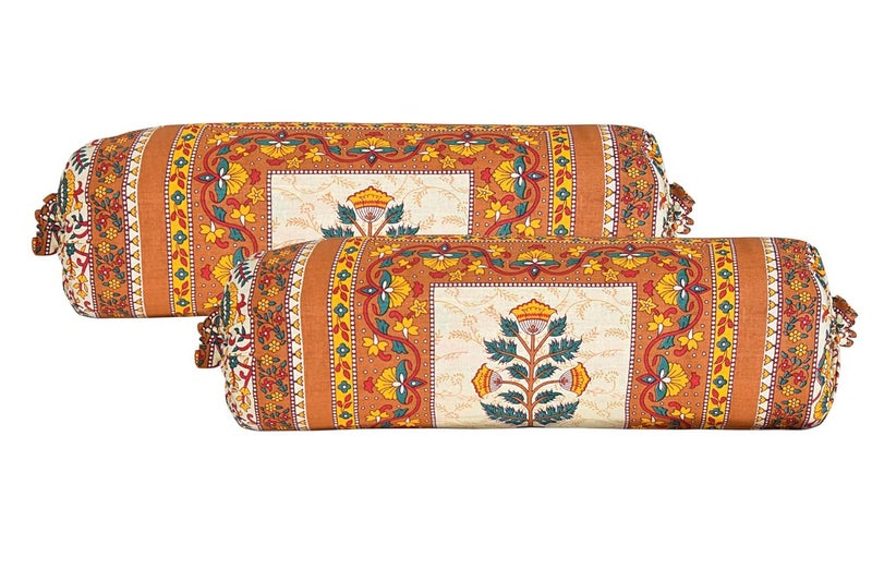 AMLEXTTRIZ Special Floral Pure Soft Cotton Diwan Cover Set 8 Pcs Set 5 Cushion Cover2 Bolster Cover1 Bedsheet Yellow - Image 3