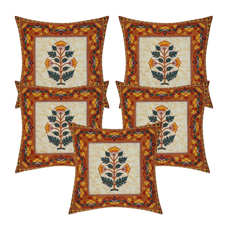 AMLEXTTRIZ Special Floral Pure Soft Cotton Diwan Cover Set 8 Pcs Set 5 Cushion Cover2 Bolster Cover1 Bedsheet Yellow - Image 5