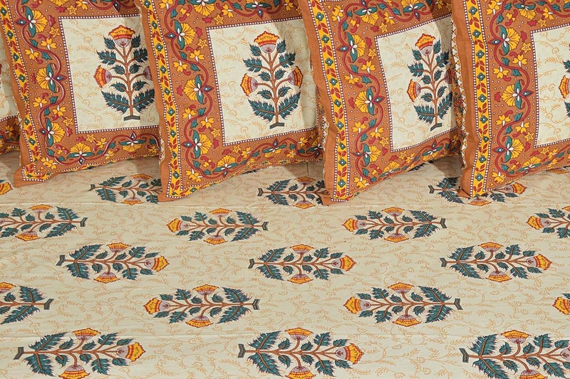 AMLEXTTRIZ Special Floral Pure Soft Cotton Diwan Cover Set 8 Pcs Set 5 Cushion Cover2 Bolster Cover1 Bedsheet Yellow - Image 4