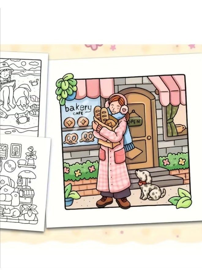 "Girl Moments" Coloring Book for Adults & Teens – Cute & Cozy Daily Relaxation Activity with Whimsical Illustrations of Girls Reading with Pets, Perfect for Stress Relief, Cozy Spaces & Holiday Gifting - Image 3