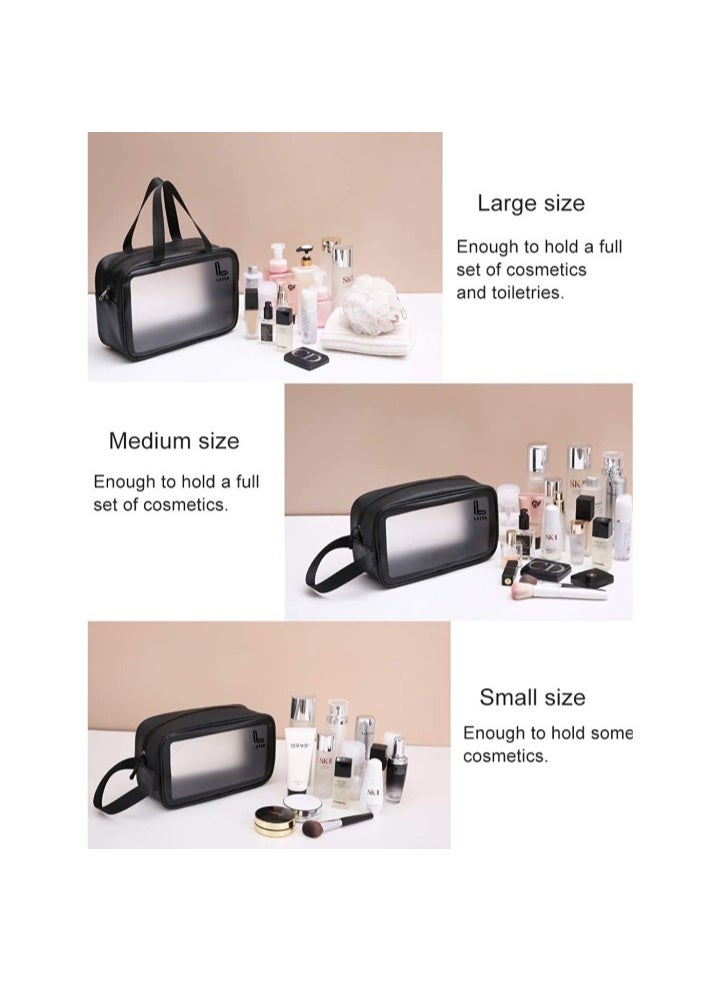 Lazer Premium Makeup Travel Pouch, Cosmetic Bag, Travel kit Pouch for Toiletries, Brushes and Cosmetics - Set of 3 - Washbag Pouch - Black - Image 4